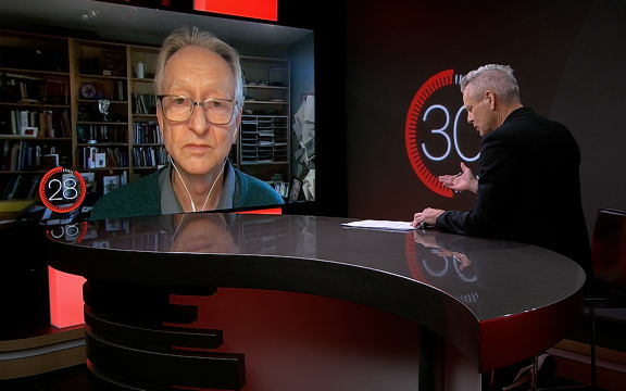 Geoffrey Hinton appearing on season 3 of '30 with Guyon Espiner'.