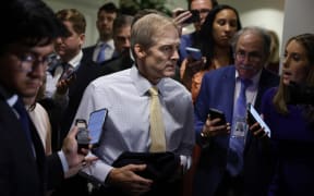 WASHINGTON, DC - OCTOBER 19: U.S. Rep. Jim Jordan (R-OH) talks briefly with reporters after an hours-long House Republican members meeting at the U.S. Capitol October 19, 2023 in Washington, DC. The GOP members considered empowering Interim Speaker Rep. Patrick McHenry (R-SC) but Jordan says he will now continue to seek a third vote to become Speaker of the House.   Chip Somodevilla/Getty Images/AFP (Photo by CHIP SOMODEVILLA / GETTY IMAGES NORTH AMERICA / Getty Images via AFP)