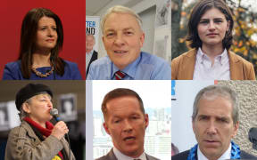 Auckland mayoral candidates, clockwise from left, Vic Crone, Phil Goff, Chloe Swarbrick,John Palino, Mark Thomas and Penny Bright.