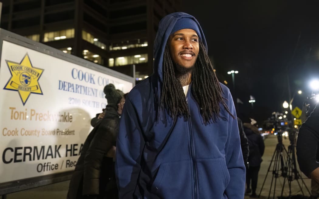 FILE - Darien Harris walks toward his wife's vehicle outside Cook County Jail after prosecutors dropped charges against Harris for a fatal 2011 shooting, Dec. 19, 2023, Cook County, Ill. Harris filed a federal civil rights lawsuit in April 2024 alleging police fabricated evidence and coerced witnesses into making false statements, the Chicago Tribune reported Monday, May 27, 2024. He was 12 years into a 76-year prison sentence when he was freed in December 2023 after The Exoneration Project showed that the eyewitness had advanced glaucoma and lied about his eyesight issues. (Tyler Pasciak LaRiviere/Chicago Sun-Times via AP, File)