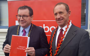 Labour finance spokesperson Grant Robertson (left) and leader Andrew Little, at the party's launch of its budget plan.
