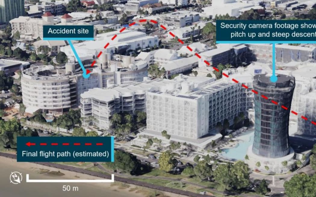 A diagram showing the last few seconds of the flight.