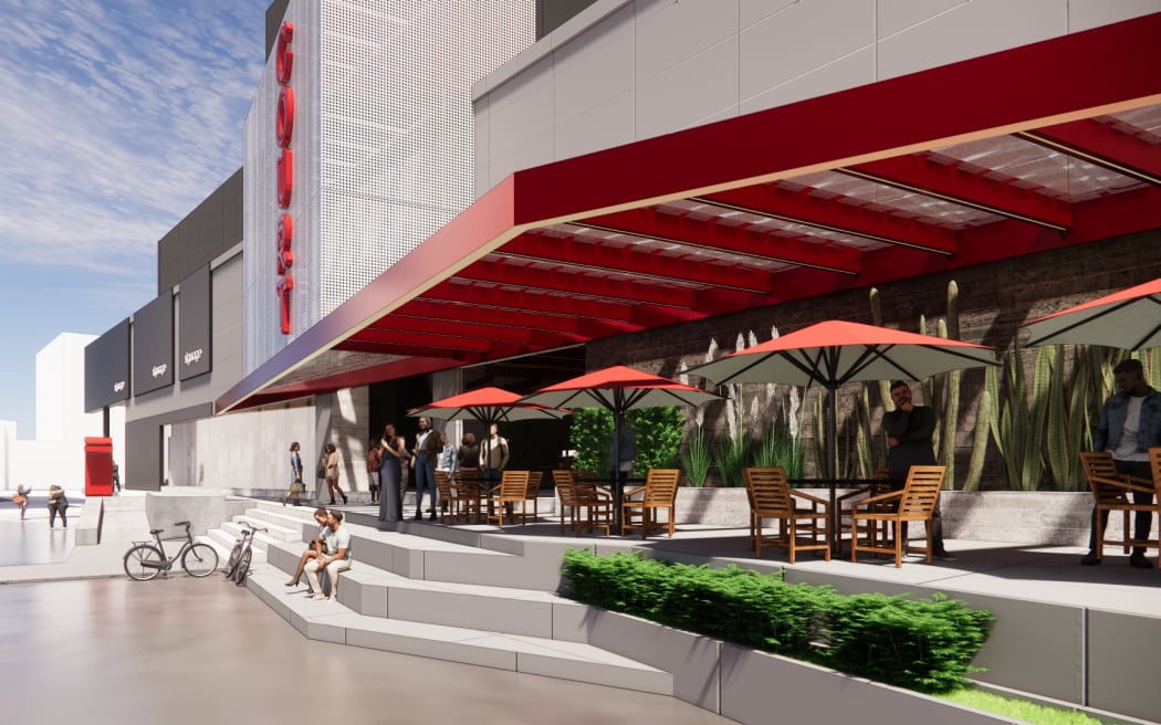 A render of the Wakefield St entrance at The Court, the proposed new complex in central Wellington.