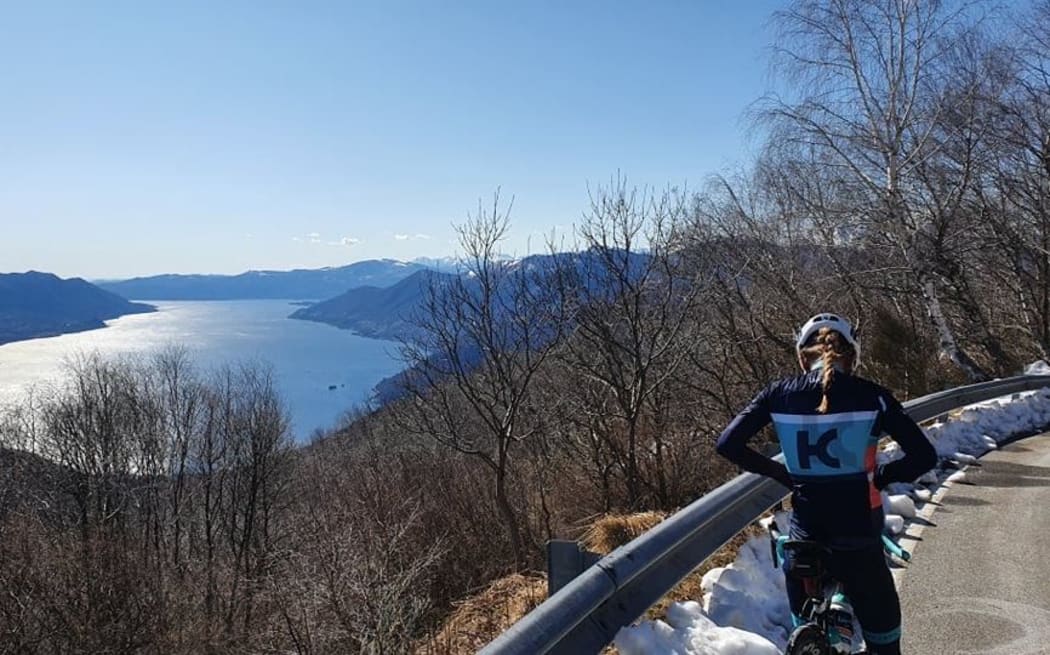 New Zealand cyclist Niamh Fisher-Black at herbase in Italy.