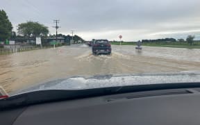 Ngati Maru Highway, which leads into the Thames township, was flooded after heavy rain from Cyclone Gabrielle.
