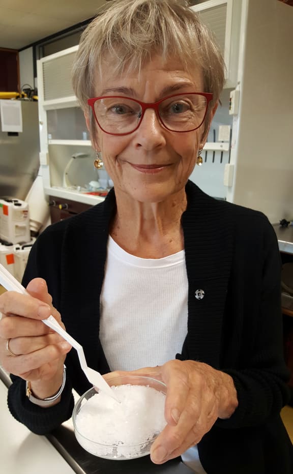 Archaeologist Dilys Johns with polyethylene glycol, known as PEG, which is used to replace the water in waterlogged artefacts.