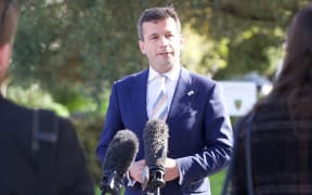 David Seymour talking to media in Epsom.
