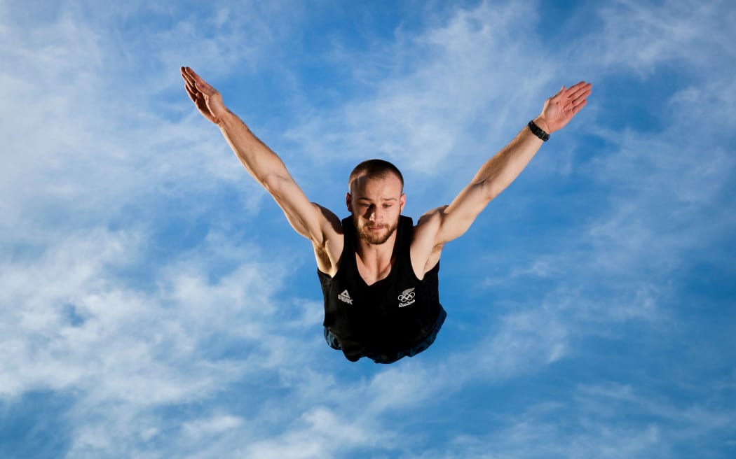 New Zealand world champion trampolinist Dylan Schmidt training at his Karaka home, during the Covid-19 Level 4 Lockdown.