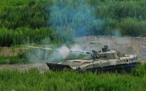 A Russian fighting vehicle during a tactical drill at the Klerk training camp in the Primorye Territory.