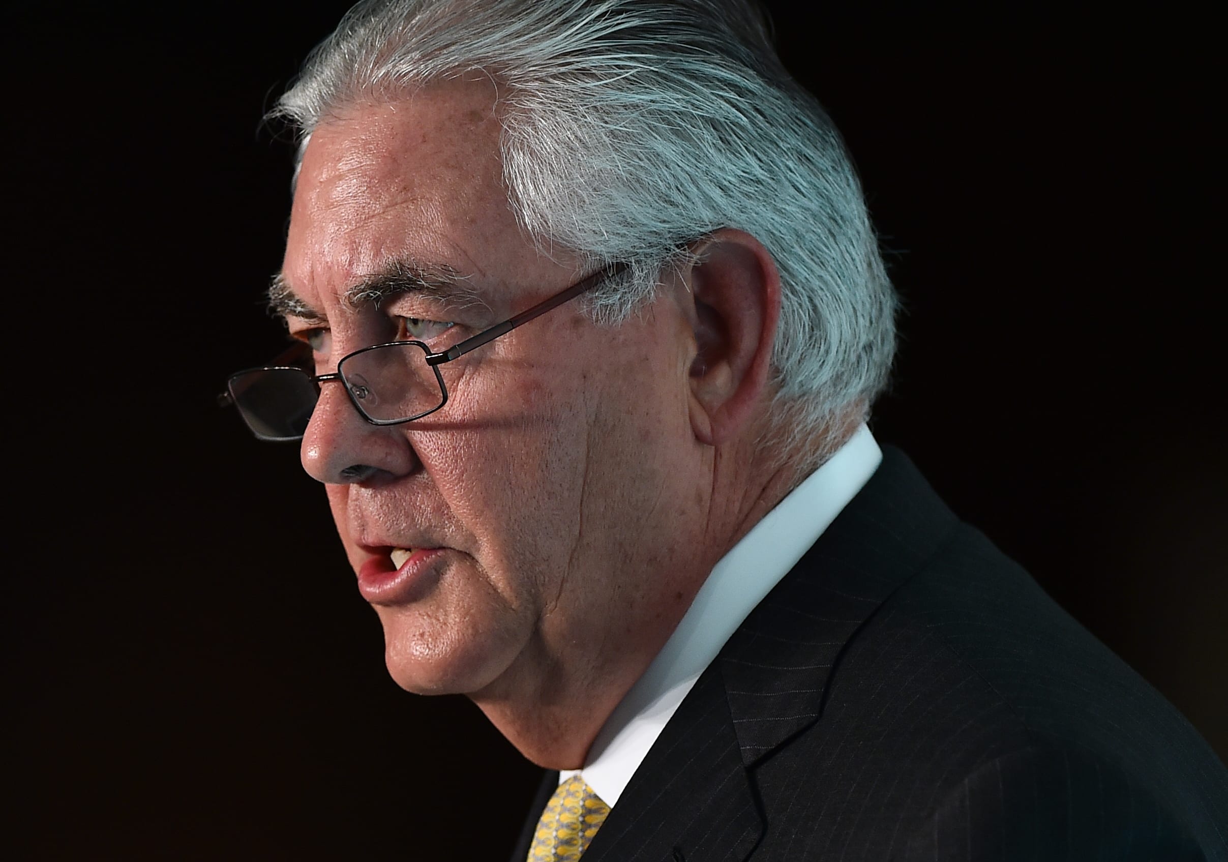 Chairman and CEO of US oil and gas corporation ExxonMobil, Rex Tillerson, speaks during the 2015 Oil and Money conference in central London on October 7.