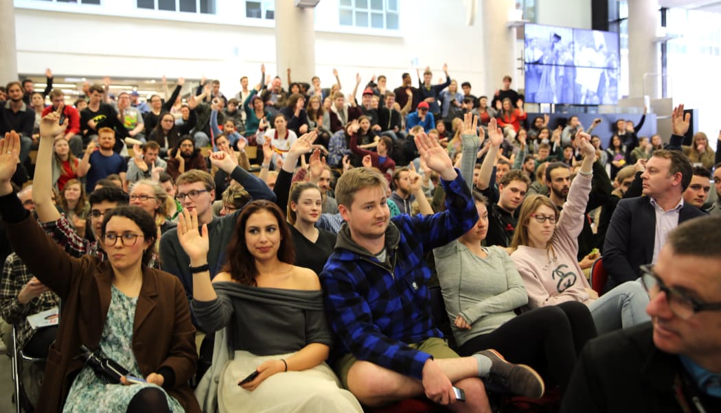 Hands up at the Victoria University Mayoral debate when asked if they will vote in the local elections