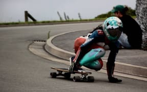 Elissa Mah racing in last year's Kaikōura Longboard Festival.