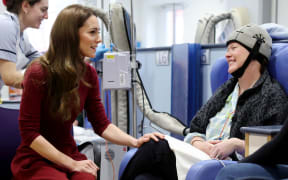Catherine, Princess of Wales talks with Katherine Field during a visit to the Royal Marsden Hospital in west London on 14 January.