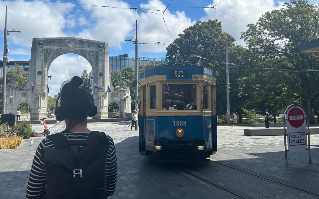 Earthquake Stories Walk being tested at Bridge of Remembrance in Christchurch.