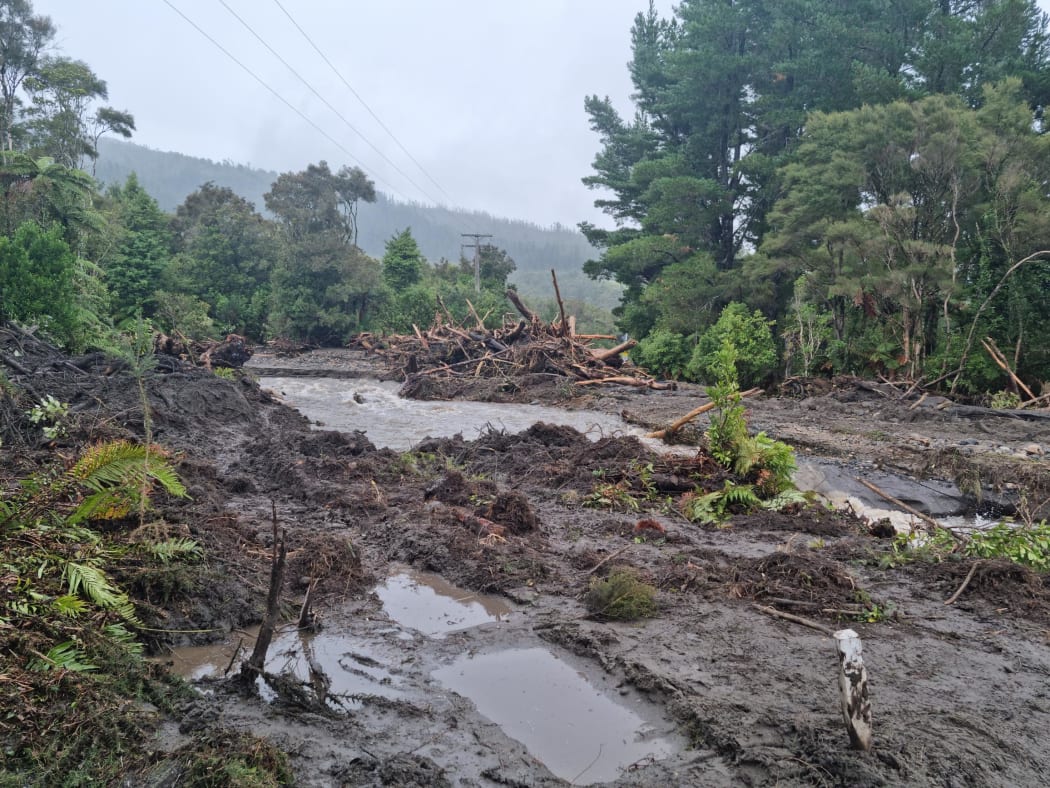 Residents at Powerhouse Road, north of Westport, had to be rescued via helicopter after heavy rain caused floods and blocked access.