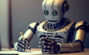 A robot writes an essay.