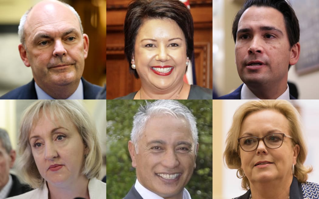 Clockwise from top left: Steven Joyce, Paula Bennett, Simon Bridges, Judith Collins, Alfred Ngaro, Amy Adams