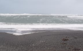 Large waves at Owhiro Bay, Wellington, on 2 July 2020