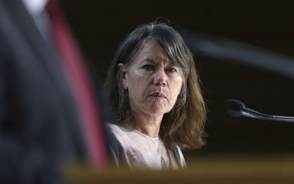 WELLINGTON, NEW ZEALAND - MAY 08: Director of Public Health Dr Caroline McElnay speaks to media during a press conference at Parliament on May 08, 2020 in Wellington, New Zealand.