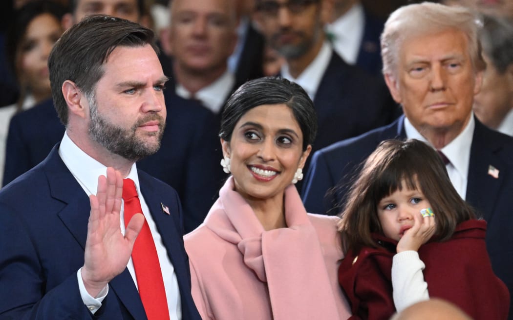 J.D. Vance is sworn in as the US Vice President in the US Capitol Rotunda in Washington, DC, on January 20, 2025. (Photo by SAUL LOEB / POOL / AFP)
