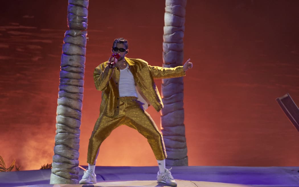 Puerto Rican Rapper Bad Bunny performing during his World's Hottest Tour at Estadio Azteca. on 10 December, 2022 in Mexico City, Mexico.