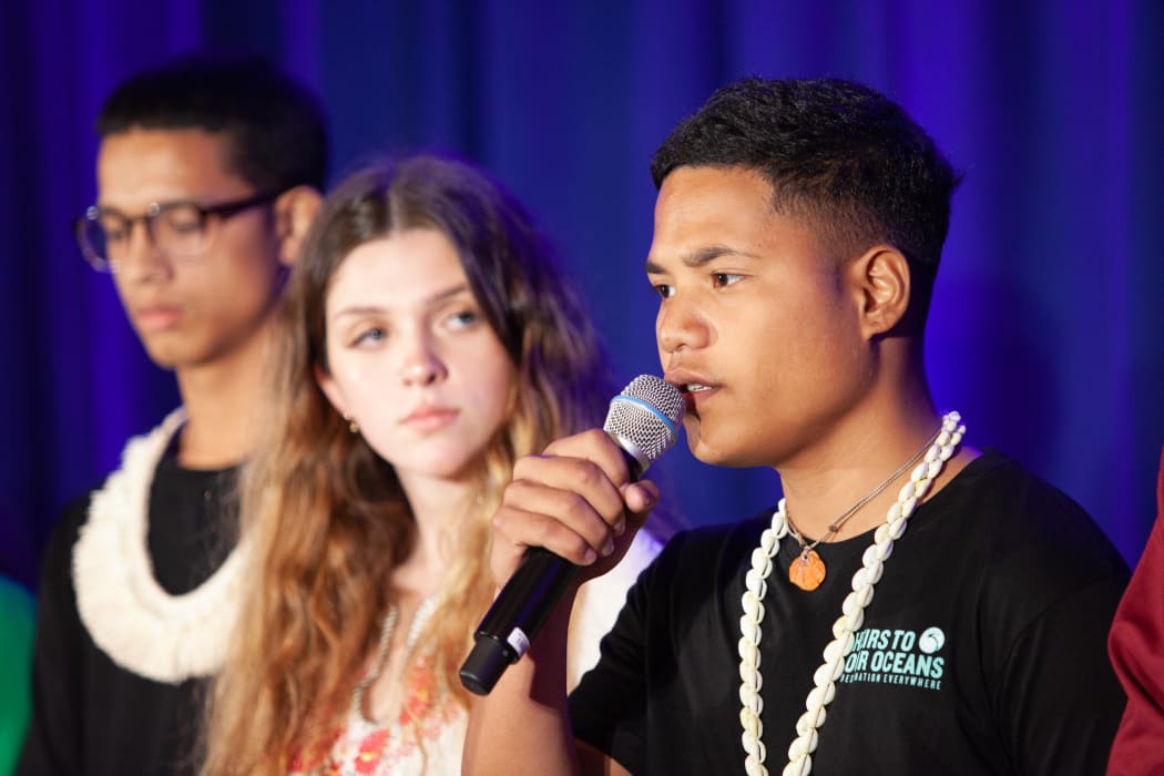 At UNICEF House in New York, Ranton Anjain, 17, from Ebeye, Marshall Islands, speaks at a press conference announcing a collective action being taken on behalf of young people facing the impacts of the climate crisis.