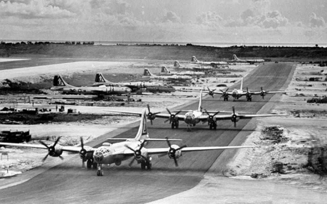 US AIR FORCE

U.S. Air Force B-29 bombers taxiing in formation before takeoff at West Field. 1945