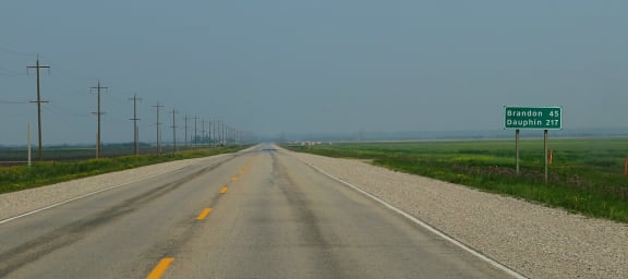 The road to Brandon, Manitoba.