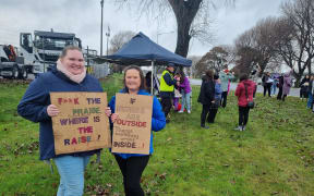 Sarah Crook and Anna Anderson-Davy were two of Access nurses on strike today.