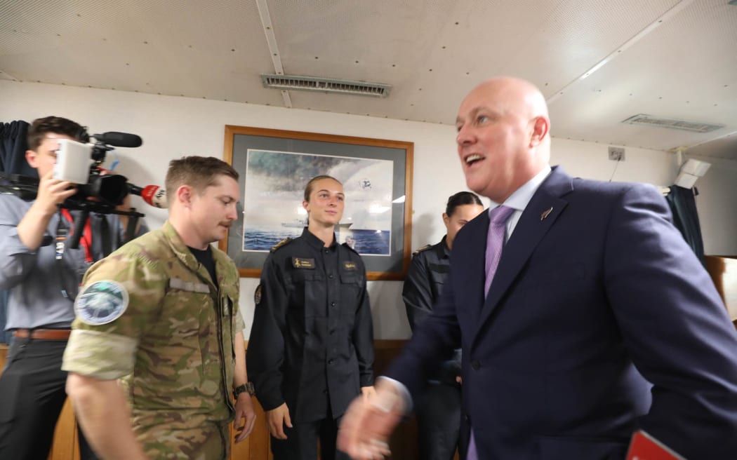 Luxon visits navy ship HMNZS Te Kaha in India on 20 March 2025.