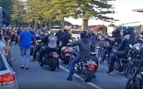 Motorcyclists gathered in Napier for the funeral of Peter Lui in 2021. Former Outlaws Motorcycle Club member Seth Forde was a friend of Lui.