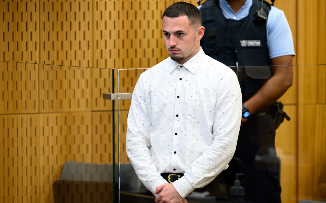 111224 KAI SCHWOERER 
Bailey Messervy appears for his sentencing at Christchurch High Court. He was found guilty of the murder of Nigel Wilson at Bexley Reserve in November 2022.