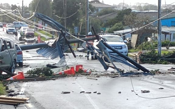 Damage after a tornado in the South Auckland suburb of Papatoetoe on 19 June 2021.