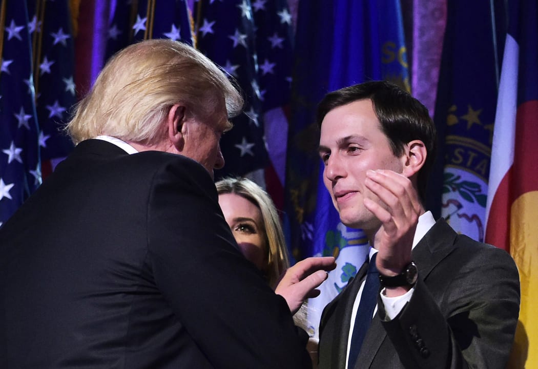 This file photo taken on November 9, 2016 shows President-elect Donald Trump with son-in-law Jared Kushner (R) during an election night party at a hotel in New York.