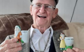 Johnny Green with two of his egg cups.