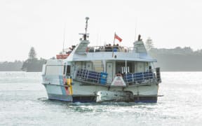 A Fullers ferry leaving the Auckland Ferry Terminal