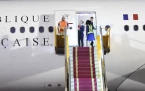 Videograb appears to show Brigitte Macron shoving her husband Emmanuel shortly before they deplane in Vietnam.
