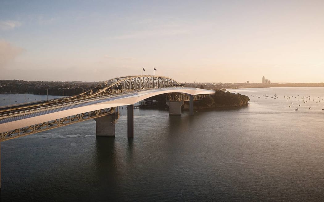 Auckland Harbour pedestrian/cyclist crossing depiction