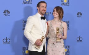 Actors Ryan Gosling and Emma Stone - winners for Best Actor and Best Actress in a Musical or Comedy Film for La La Land.
