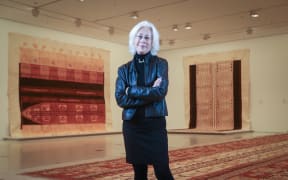Dame Robin White, with "Siu i Moana: Reaching Across the Ocean", an exhibition at the National Gallery of Victoria in 2016.
