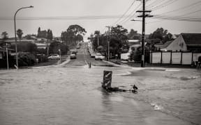 A section of a road in Milford flooded during the severe thunderstorm that hit Auckland.