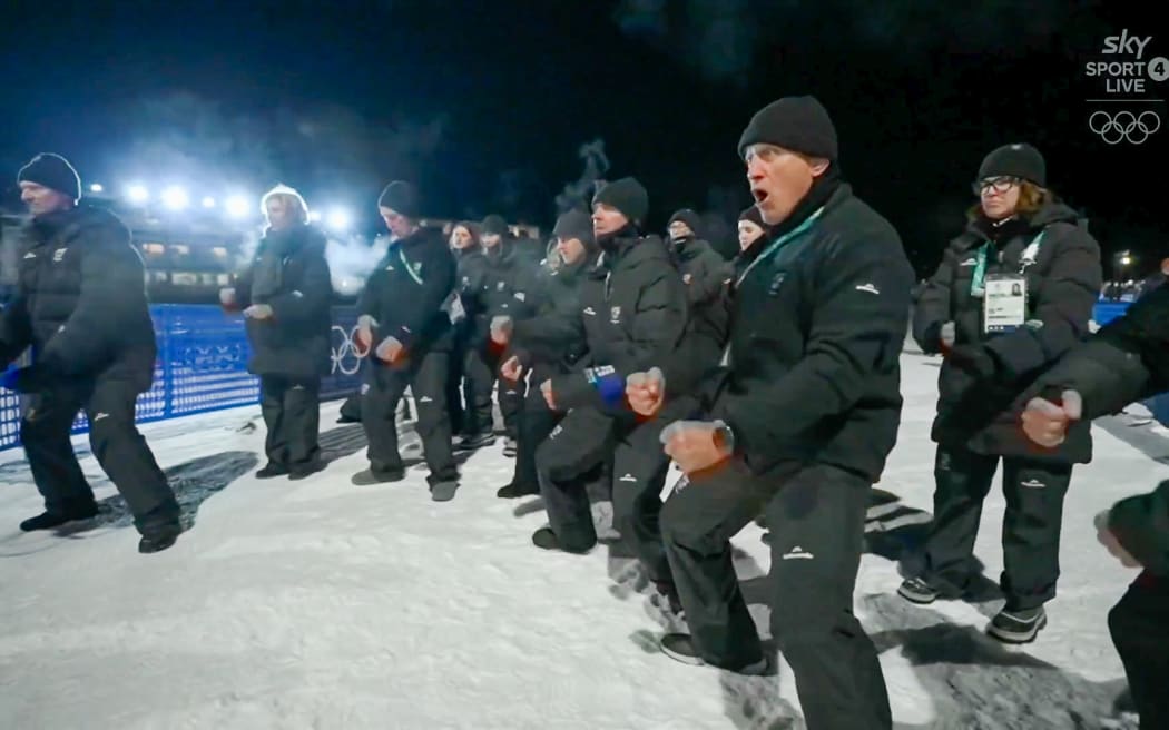 Team NZ perform haka for Zoi Sadowski-Synnott after silver medal win - 10 February 2026