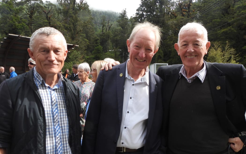 Former Greymouth Mayor Tony Kokshoorn, Former Conservation and Pike Mine minister Nick Smith, and Bernie Monk.