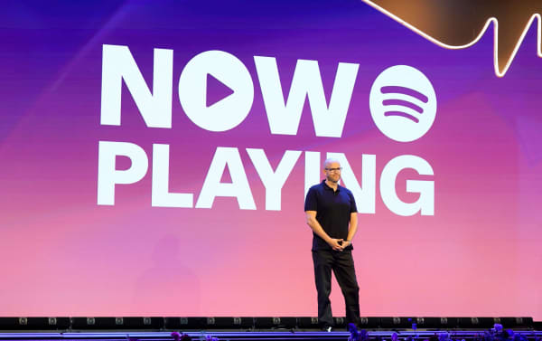 LOS ANGELES, CALIFORNIA - NOVEMBER 13: Daniel Ek, Co-Founder, CEO, Spotify, speaks onstage during the "Now Playing" Creator Day hosted by Spotify at its Los Angeles Campus on November 13, 2024 in Los Angeles, California.   Presley Ann/Getty Images for Spotify/AFP (Photo by Presley Ann / GETTY IMAGES NORTH AMERICA / Getty Images via AFP)
