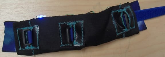 A protoype 'belt' that can be worn around the ankle - the electronics sit in small pockets