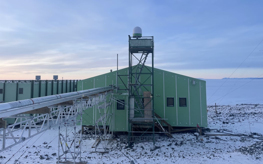 Starlink kit on its perch at Scott Base.