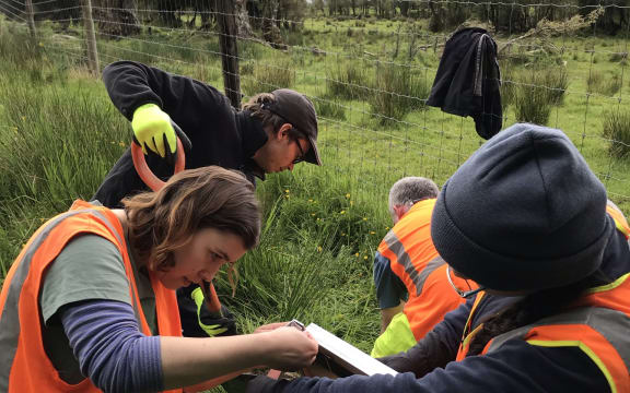 The SALSA team at work. Ash & Olivia build the solar panel while John & Finn start digging.