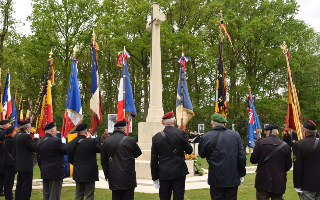 The Anzac Day wreath-laying ceremony at Berks Cemetery, where 80 Kiwi soldiers are buried.
