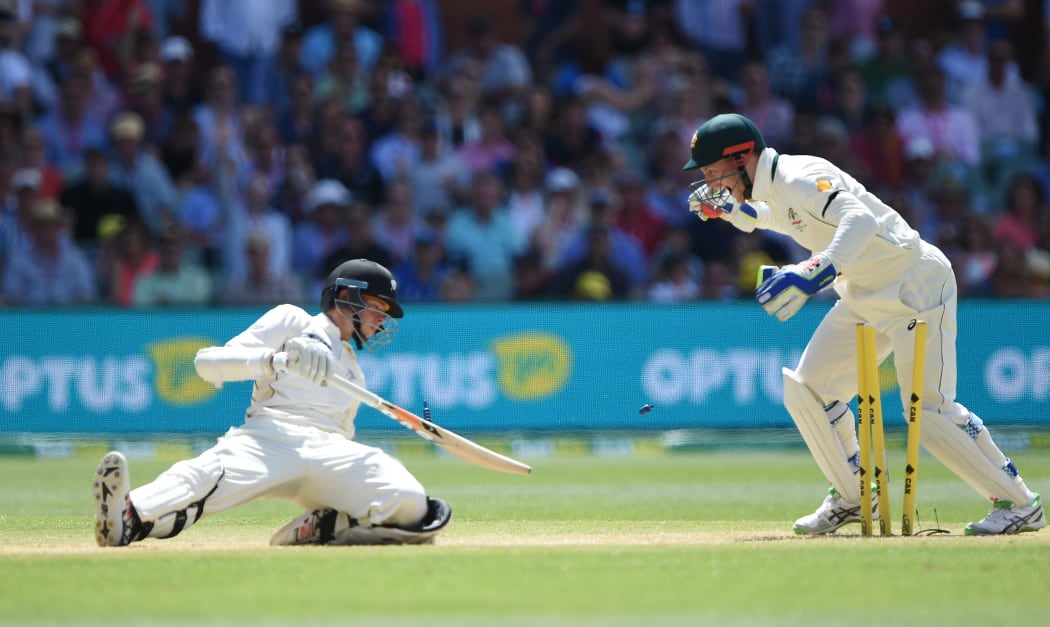 Mitchell Santner is stumped by Australian wicketkeeper Peter Nevill during day 3 of the 3rd cricket test match between New Zealand Black Caps and Australia