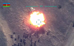 An image grab from a video on the official website of the Azerbaijani Defence Ministry on September 30, 2020, allegedly shows Azeri units destroying Armenian forces during fighting over the breakaway Nagorny Karabakh region.